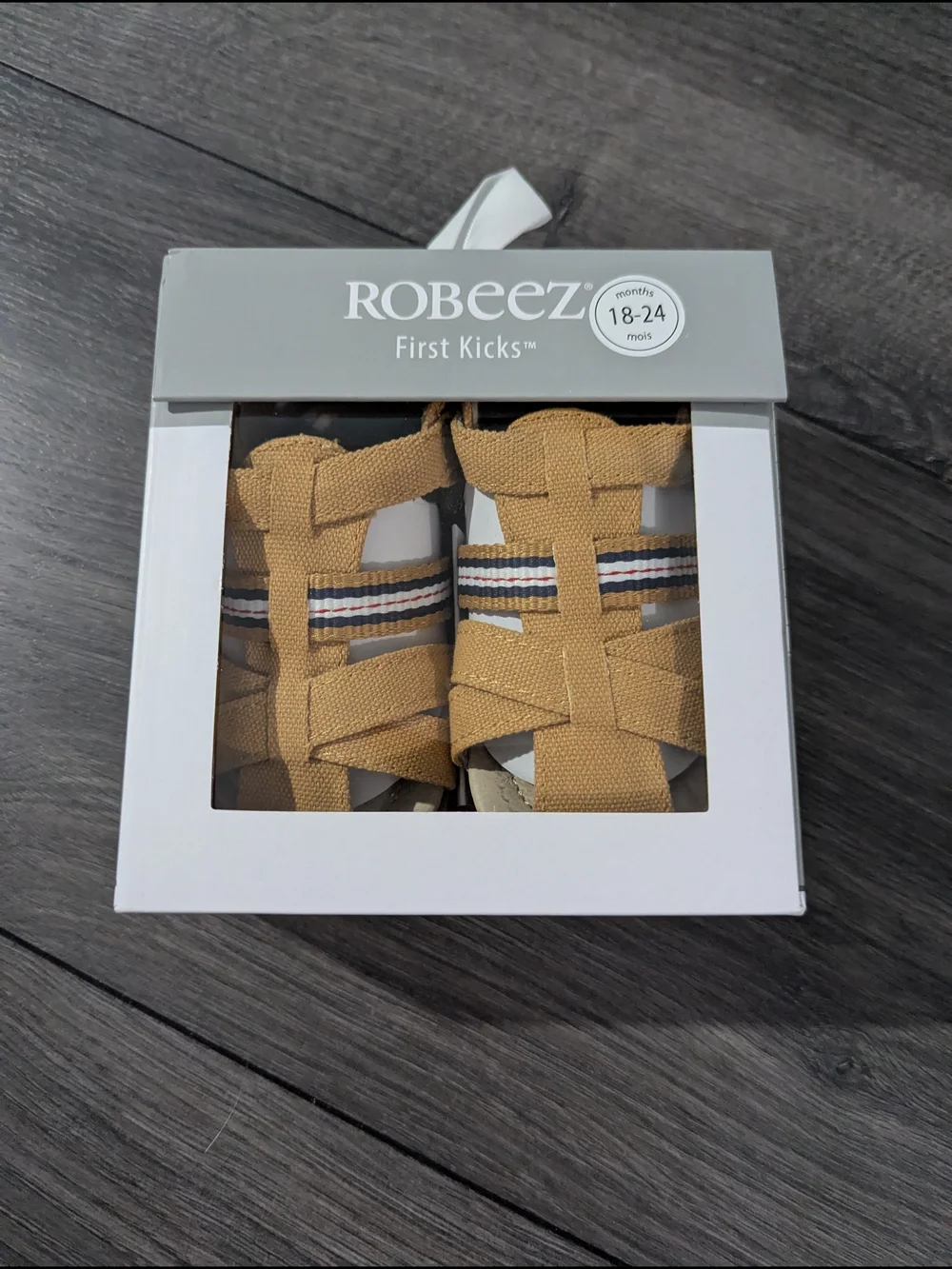 Robeez First Kicks Striped Mustard Canvas Baby Sandals